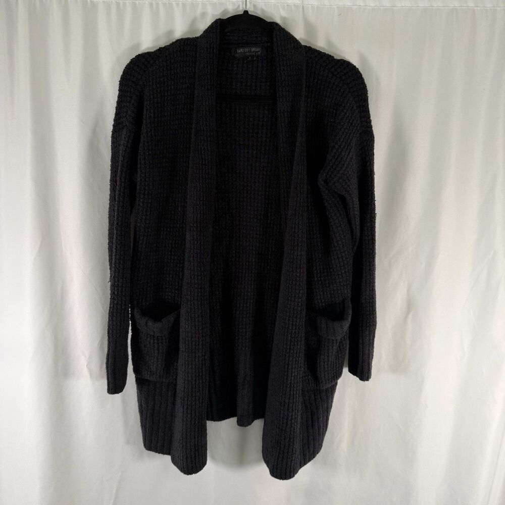 Barefoot Dream CozyChic Lite Cardigan Women's Small Gray Waffle Knit Open Front